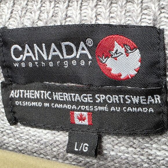 Vintage Canada Weather Gear Sweater Size L Gray Red Snowflake Fair Isle Ski - Picture 6 of 8
